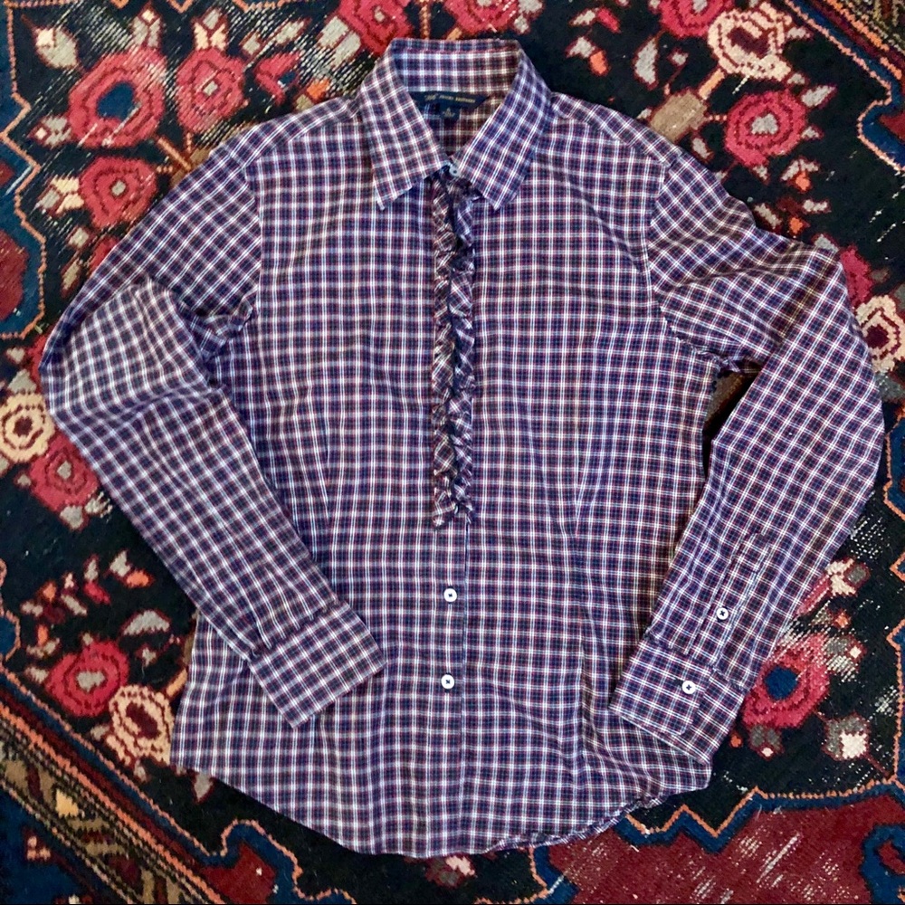Brooks Brothers Plaid Ruffle Blouse